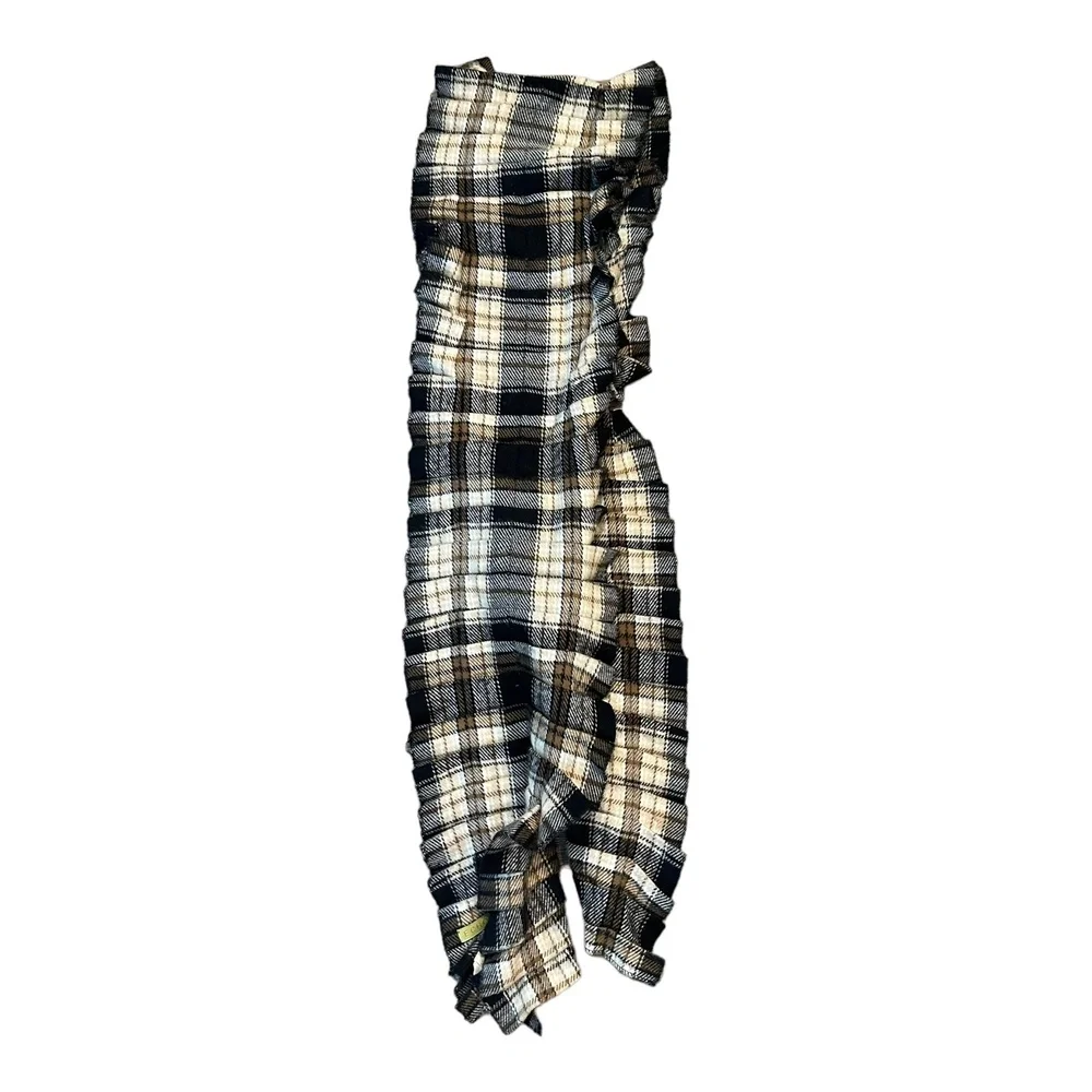 Echo Black Brown Beige Plaid Ruched Cozy Winter Cold Weather Scarf